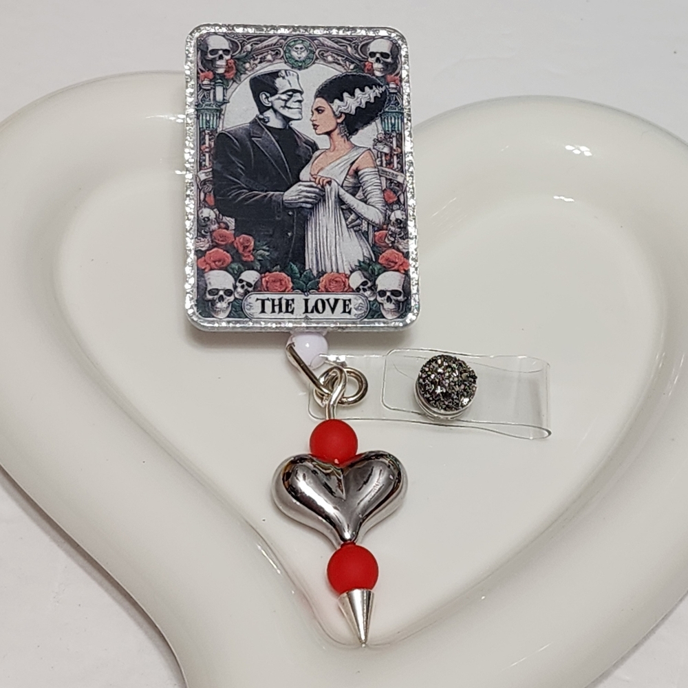Badge Reel Frankenstein The Love ID Holder Bride  Valentines‎ Day Badge Clip